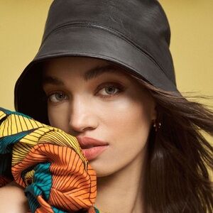 Anthropologie Black Faux Leather Bucket Hat